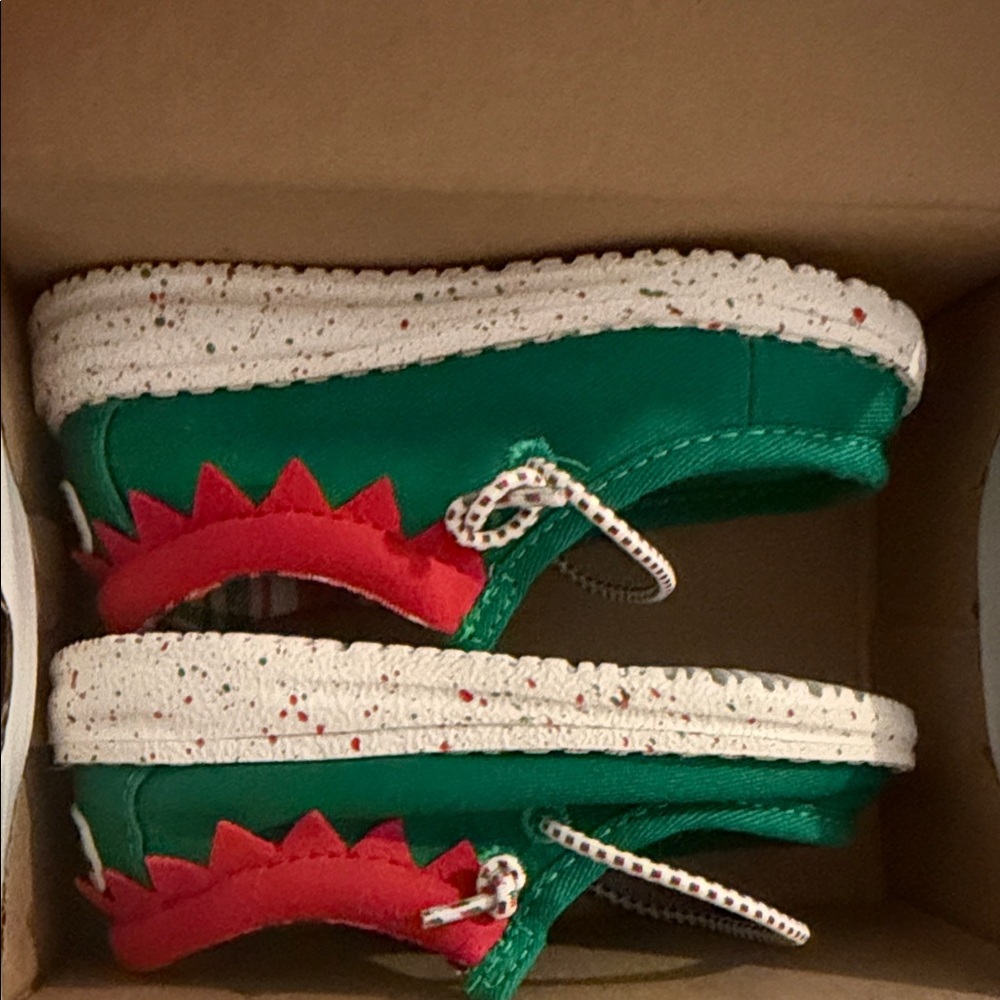 Hey Dude Green Canvas Sneakers with Red Accents